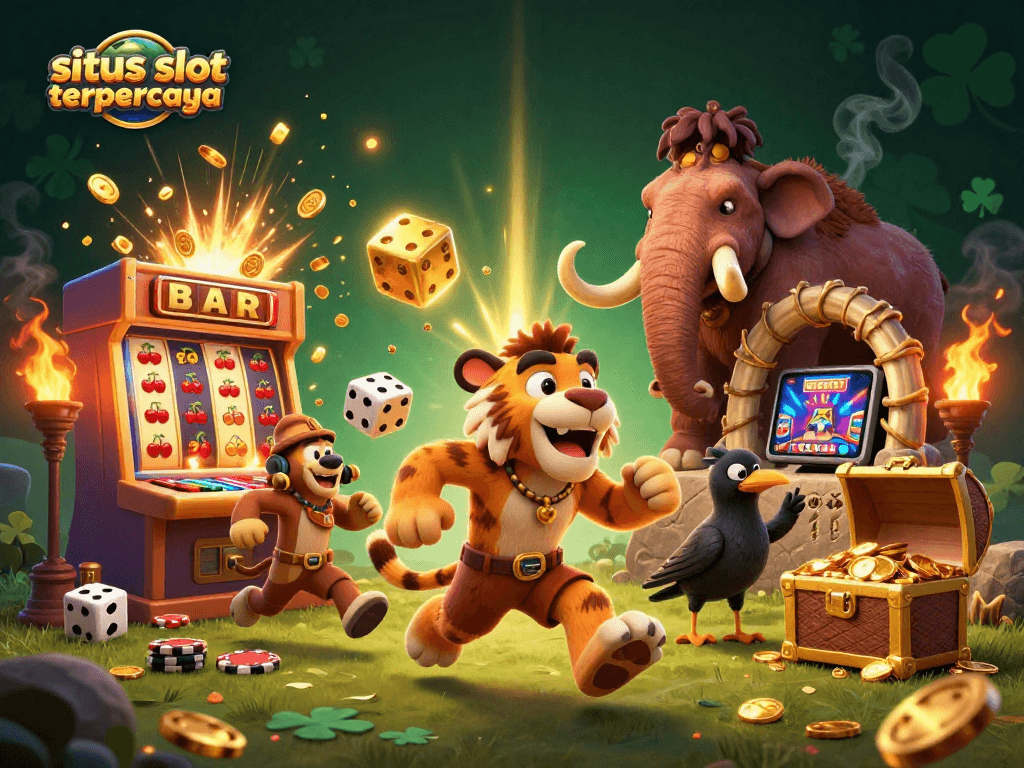 Mengumpulkan kemenangan besar dengan situs slot terpercaya, perayaan jackpot dengan simbol keberuntungan dan efek yang menarik.